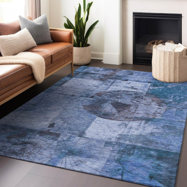 HomeRoots 10' Blue & Sky Blue Abstract Area Rug - Durable, Washable Design for Indoor & Outdoor Spaces! 625366