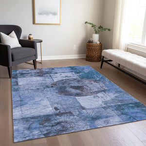 HomeRoots 10' Blue & Sky Blue Abstract Area Rug - Durable, Washable Design for Indoor & Outdoor Spaces! 625366