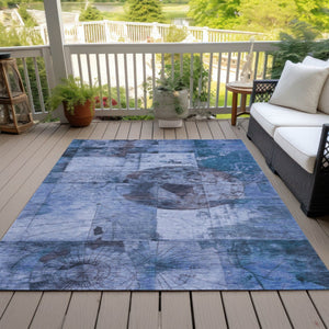 HomeRoots 10' Blue & Sky Blue Abstract Area Rug - Durable, Washable Design for Indoor & Outdoor Spaces! 625366