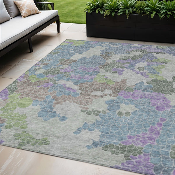 HomeRoots 5' X 8' Stylish Blue Lavender Brown Geometric Washable Area Rug for Indoor & Outdoor Spaces 625392