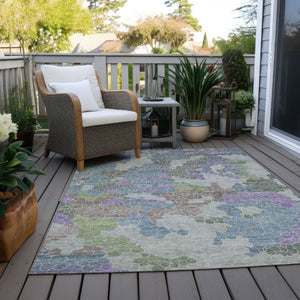 HomeRoots 5' X 8' Stylish Blue Lavender Brown Geometric Washable Area Rug for Indoor & Outdoor Spaces 625392