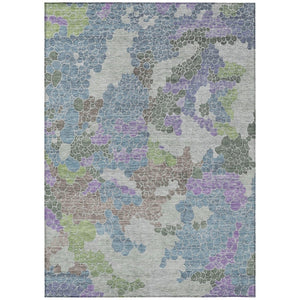 HomeRoots 5' X 8' Stylish Blue Lavender Brown Geometric Washable Area Rug for Indoor & Outdoor Spaces 625392