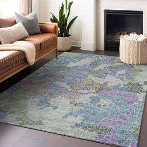 HomeRoots 5' X 8' Stylish Blue Lavender Brown Geometric Washable Area Rug for Indoor & Outdoor Spaces 625392