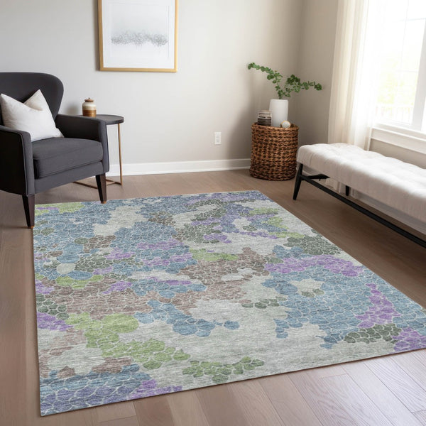 HomeRoots 5' X 8' Stylish Blue Lavender Brown Geometric Washable Area Rug for Indoor & Outdoor Spaces 625392