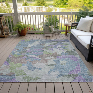 HomeRoots 5' X 8' Stylish Blue Lavender Brown Geometric Washable Area Rug for Indoor & Outdoor Spaces 625392