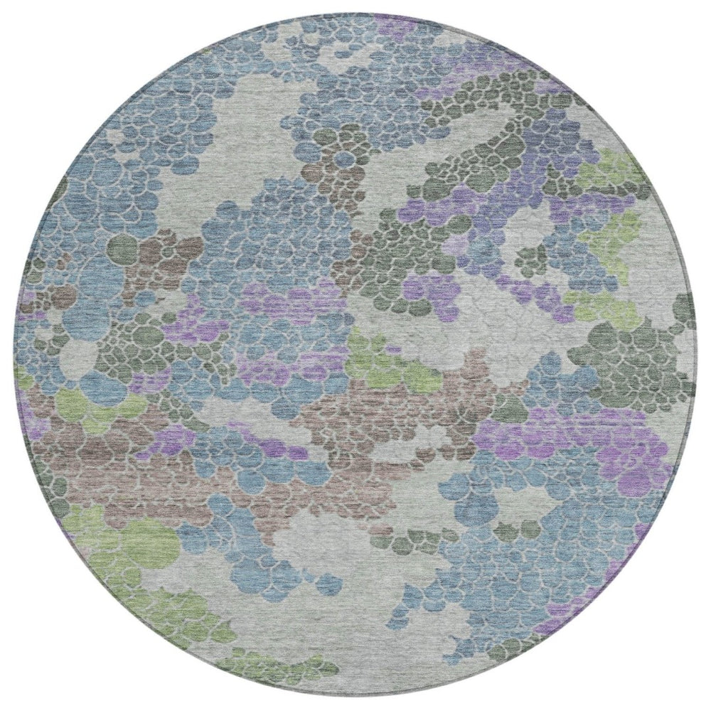 HomeRoots 8' Blue Lavender Round Geometric Washable Area Rug - Stylish, Durable, Perfect for Indoor & Outdoor Use 625393
