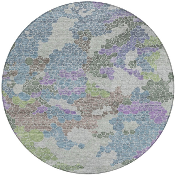HomeRoots 8' Blue Lavender Round Geometric Washable Area Rug - Stylish, Durable, Perfect for Indoor & Outdoor Use 625393