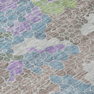 HomeRoots 8' Blue Lavender Round Geometric Washable Area Rug - Stylish, Durable, Perfect for Indoor & Outdoor Use 625393