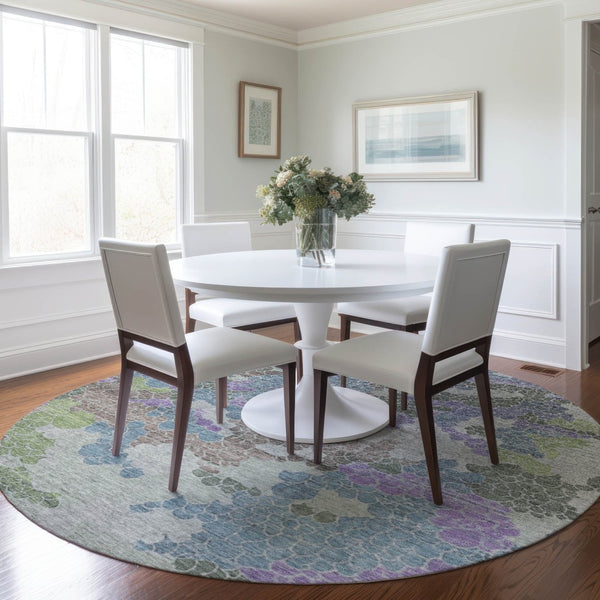 HomeRoots 8' Blue Lavender Round Geometric Washable Area Rug - Stylish, Durable, Perfect for Indoor & Outdoor Use 625393