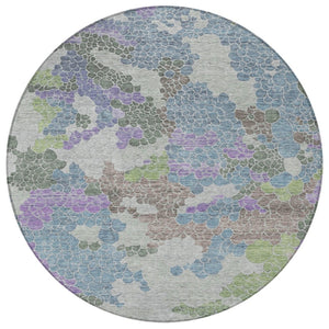 HomeRoots 8' Blue Lavender Round Geometric Washable Area Rug - Stylish, Durable, Perfect for Indoor & Outdoor Use 625393