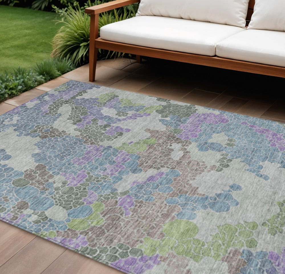 HomeRoots 10' Blue Lavender Geometric Washable Area Rug - Durable Indoor/Outdoor Design for Modern Spaces 625396