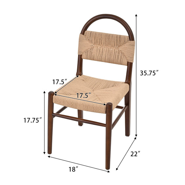 English Elm Modern Handwoven Paper Cord Dining Chairs Rubberwood Frame Set of 2 for Kitchen N762P368575D