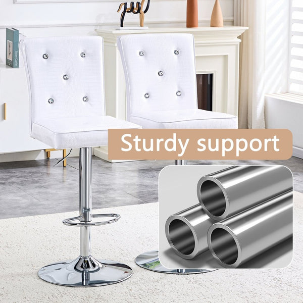 English Elm A Set of 2 Glam Faux Alligator Pvc Barstools with Crystal Buckle Detail White W1512P491871
