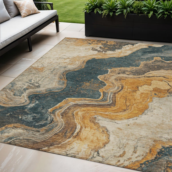 HomeRoots 5' X 8' Linen Charcoal Abstract Washable Area Rug - Stylish, Durable, Indoor/Outdoor Essential! 625422