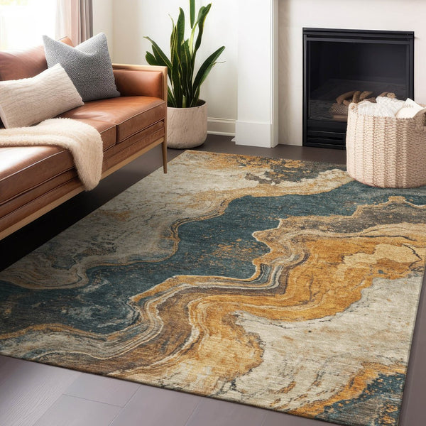 HomeRoots 5' X 8' Linen Charcoal Abstract Washable Area Rug - Stylish, Durable, Indoor/Outdoor Essential! 625422
