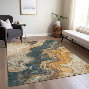 HomeRoots 5' X 8' Linen Charcoal Abstract Washable Area Rug - Stylish, Durable, Indoor/Outdoor Essential! 625422