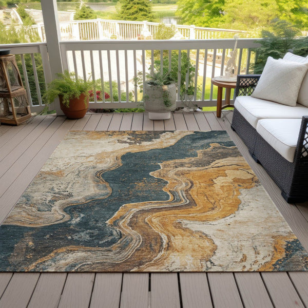 HomeRoots 5' X 8' Linen Charcoal Abstract Washable Area Rug - Stylish, Durable, Indoor/Outdoor Essential! 625422