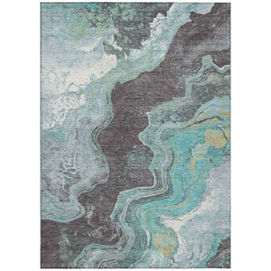 HomeRoots 5' X 8' Teal Blue & Charcoal Abstract Area Rug - Durable, Washable, Versatile for Indoor/Outdoor Use 625428