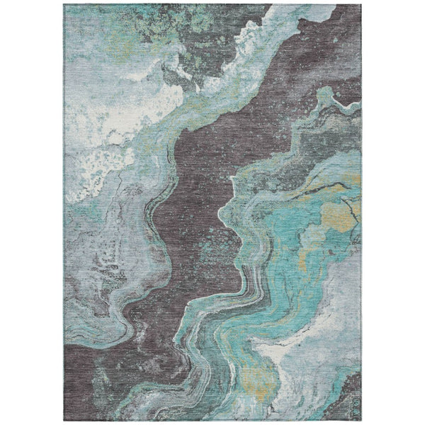 HomeRoots 5' X 8' Teal Blue & Charcoal Abstract Area Rug - Durable, Washable, Versatile for Indoor/Outdoor Use 625428