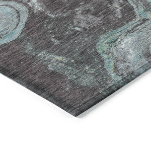 HomeRoots 8' Teal Blue & Charcoal Round Abstract Rug - Stylish, Washable, Durable for Indoor & Outdoor Use! 625429