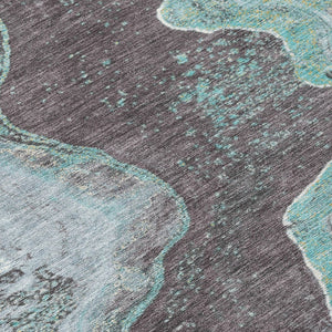 HomeRoots 8' X 10' Stylish Teal Blue & Charcoal Abstract Area Rug - Washable, Durable for Indoor/Outdoor Use 625430