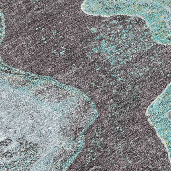 HomeRoots 8' X 10' Stylish Teal Blue & Charcoal Abstract Area Rug - Washable, Durable for Indoor/Outdoor Use 625430