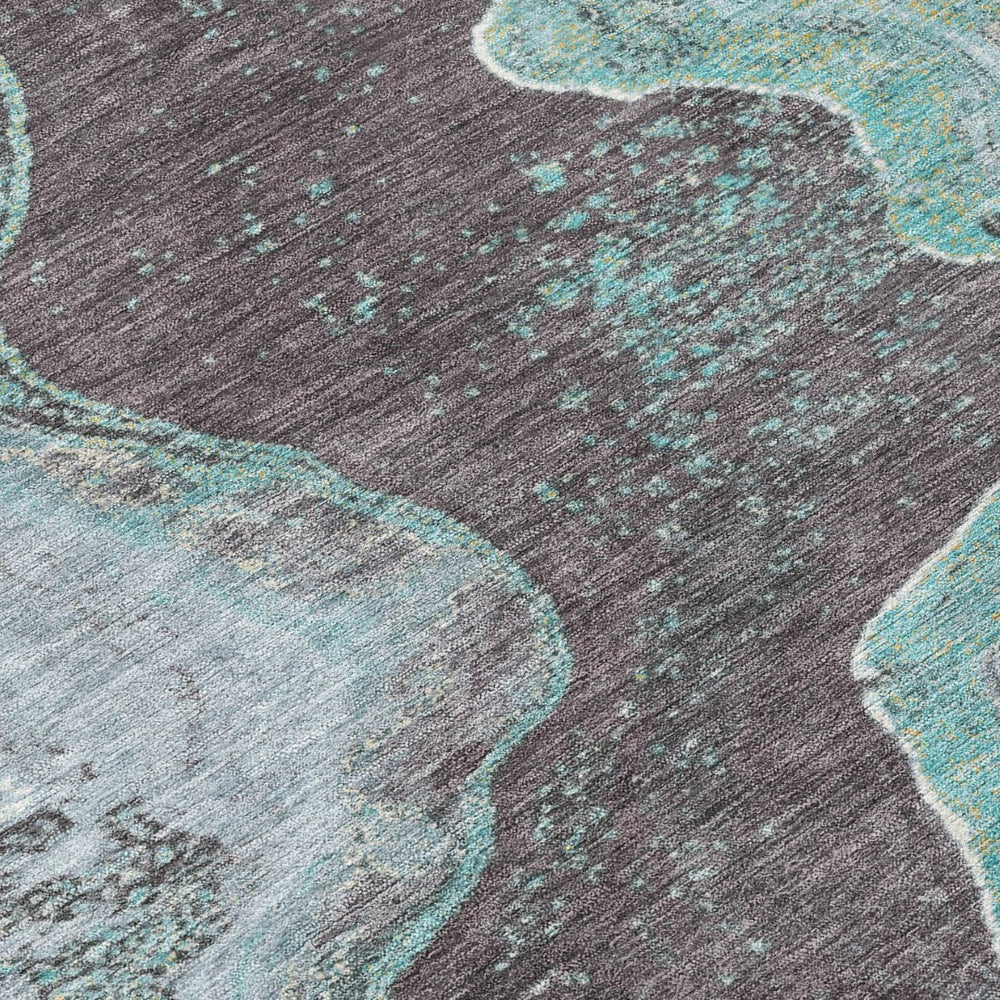 HomeRoots 10' X 14' Teal Blue & Charcoal Abstract Washable Area Rug – Stylish, Durable for Indoor & Outdoor Use 625432