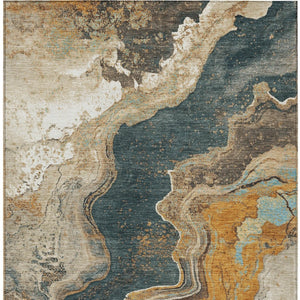 HomeRoots 5' X 8' Wheat and Charcoal Abstract Area Rug - Stylish, Washable, Indoor/Outdoor, Durable Design! 625434