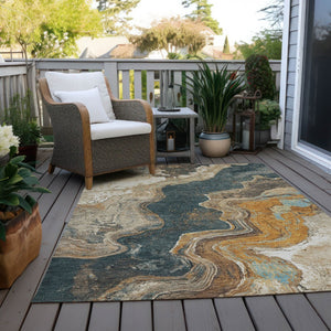 HomeRoots 5' X 8' Wheat and Charcoal Abstract Area Rug - Stylish, Washable, Indoor/Outdoor, Durable Design! 625434