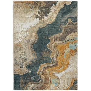 HomeRoots 5' X 8' Wheat and Charcoal Abstract Area Rug - Stylish, Washable, Indoor/Outdoor, Durable Design! 625434