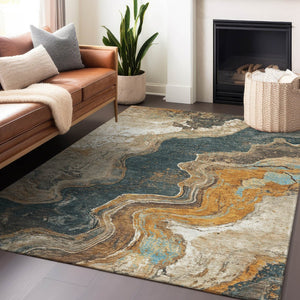 HomeRoots 5' X 8' Wheat and Charcoal Abstract Area Rug - Stylish, Washable, Indoor/Outdoor, Durable Design! 625434