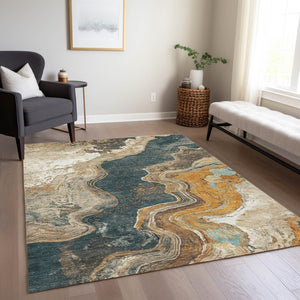 HomeRoots 5' X 8' Wheat and Charcoal Abstract Area Rug - Stylish, Washable, Indoor/Outdoor, Durable Design! 625434