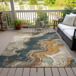 HomeRoots 5' X 8' Wheat and Charcoal Abstract Area Rug - Stylish, Washable, Indoor/Outdoor, Durable Design! 625434