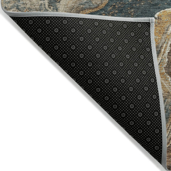 HomeRoots 8' Round Abstract Area Rug in Wheat & Charcoal - Washable, Durable, Perfect for Indoor & Outdoor Use 625435