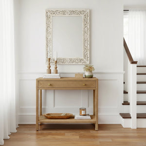 Butler Specialty Butler Como 31.5" Rectangular Banana Leaf Console Table with Soft-Close Drawer & Lower Shelf, Natural Brown Finish 6254404
