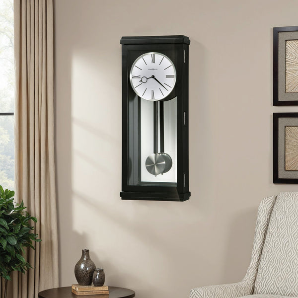 Hekman Furniture 625440 Elegant Modern Wood Wall Clock With Chimes, Pendulum & Black Satin Finish - Perfect Accent! Black Satin Alvarez Wall Clock 625440