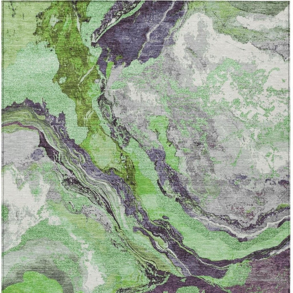 HomeRoots 5' Contemporary Green and Charcoal Abstract Washable Area Rug for Indoor and Outdoor Use, 5x8' 625440