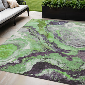 HomeRoots 5' Contemporary Green and Charcoal Abstract Washable Area Rug for Indoor and Outdoor Use, 5x8' 625440