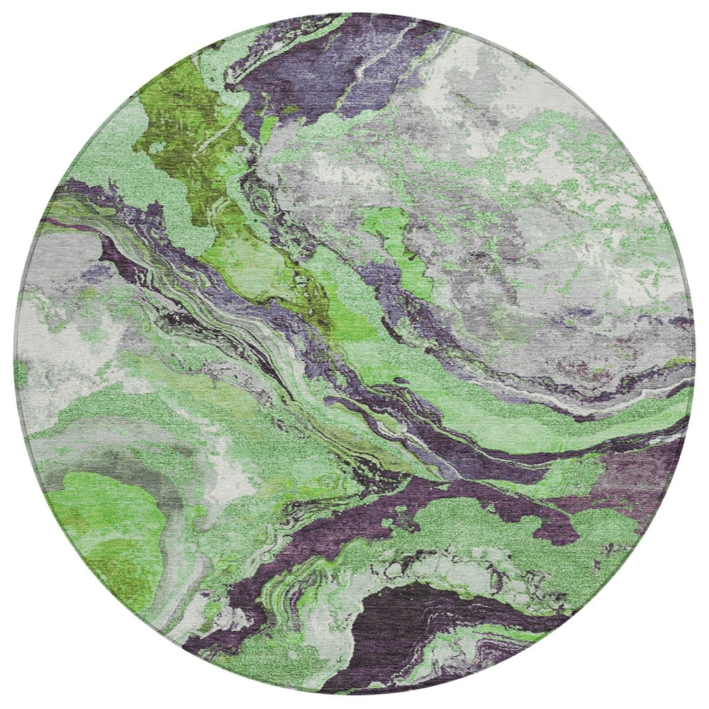HomeRoots 8' Green and Charcoal Round Abstract Rug – Washable, Durable, Modern Design for Indoor & Outdoor Use 625441