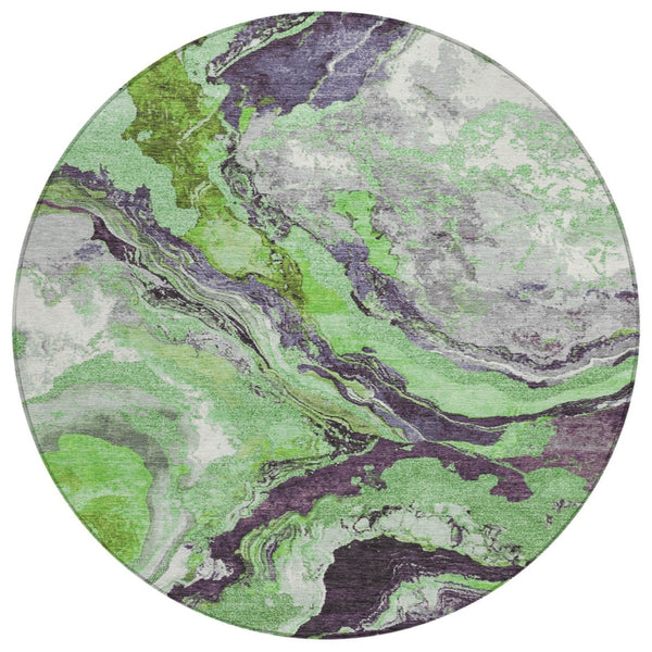 HomeRoots 8' Green and Charcoal Round Abstract Rug – Washable, Durable, Modern Design for Indoor & Outdoor Use 625441