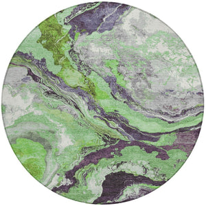 HomeRoots 8' Green and Charcoal Round Abstract Rug – Washable, Durable, Modern Design for Indoor & Outdoor Use 625441