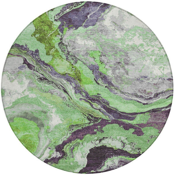 HomeRoots 8' Green and Charcoal Round Abstract Rug – Washable, Durable, Modern Design for Indoor & Outdoor Use 625441