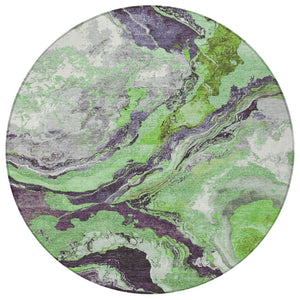 HomeRoots 8' Green and Charcoal Round Abstract Rug – Washable, Durable, Modern Design for Indoor & Outdoor Use 625441