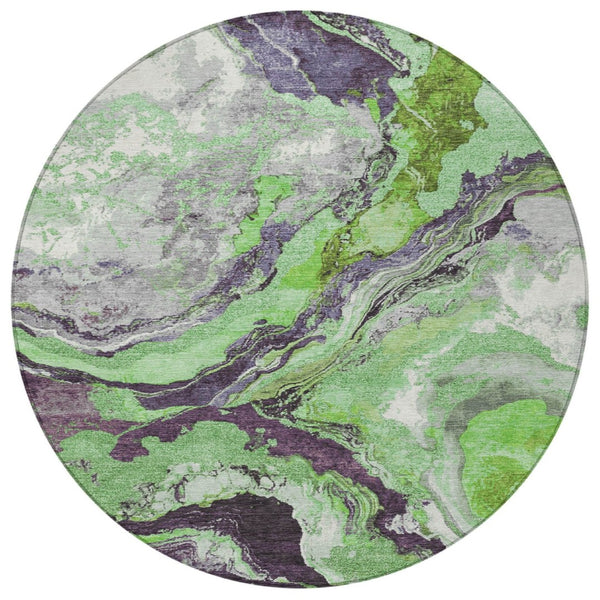 HomeRoots 8' Green and Charcoal Round Abstract Rug – Washable, Durable, Modern Design for Indoor & Outdoor Use 625441