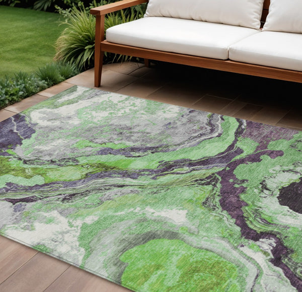 HomeRoots 9' X 12' Stylish Green and Charcoal Abstract Washable Rug for Indoor and Outdoor High-Traffic Areas 625443