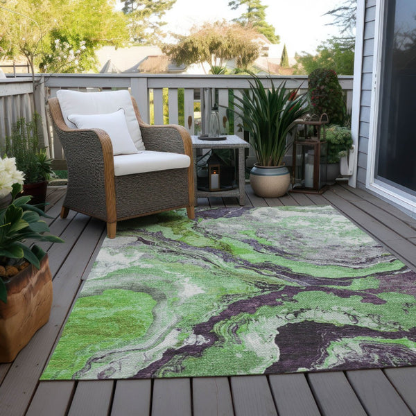 HomeRoots 9' X 12' Stylish Green and Charcoal Abstract Washable Rug for Indoor and Outdoor High-Traffic Areas 625443