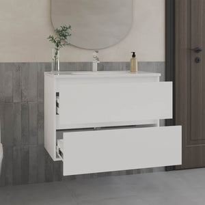 English Elm Bathroom Cabinet Opalo - Modern White Storage Solution With Open & Closed Shelves For Organization B200P313685