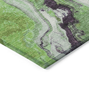 HomeRoots 10' Green and Charcoal Abstract Rug - Versatile Washable Area Rug for Indoor & Outdoor Spaces! 625444