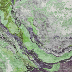 HomeRoots 10' Green and Charcoal Abstract Rug - Versatile Washable Area Rug for Indoor & Outdoor Spaces! 625444