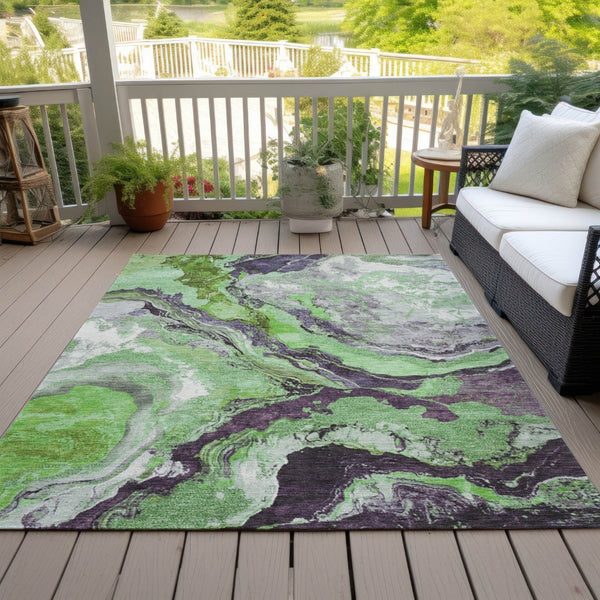 HomeRoots 10' Green and Charcoal Abstract Rug - Versatile Washable Area Rug for Indoor & Outdoor Spaces! 625444